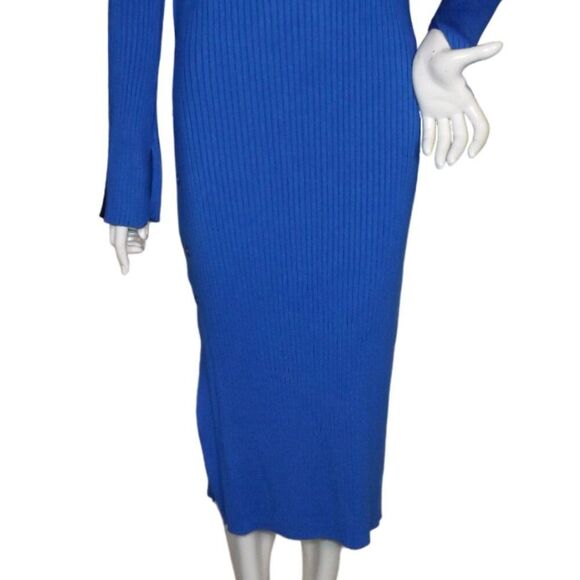 FUTURE COLLECTIVE Dress, XL, Blue Ribbed Knit, Side Buttons, Long sleeve, Stripe - Picture 8 of 15